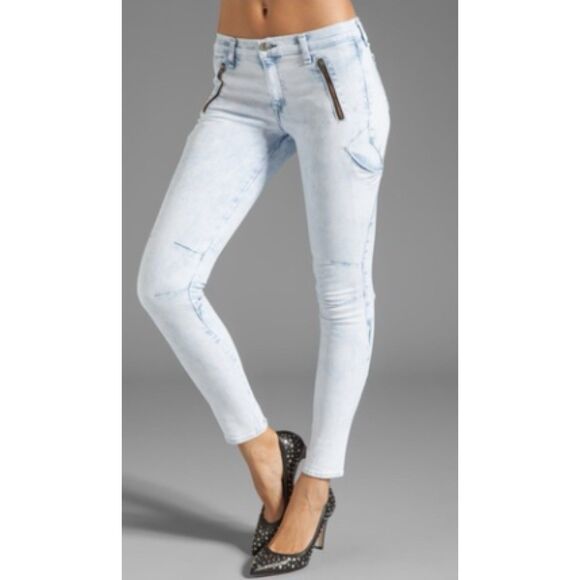 Rag and Bone Womens Jeans Size 26 Rally Cargo Skinny Bleached Blue Zip Pockets - Picture 1 of 12